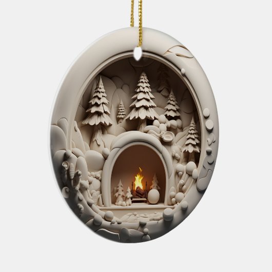 3D Stijl Winter Open haard Kerstvakantie Keramisch Ornament (Rechts)