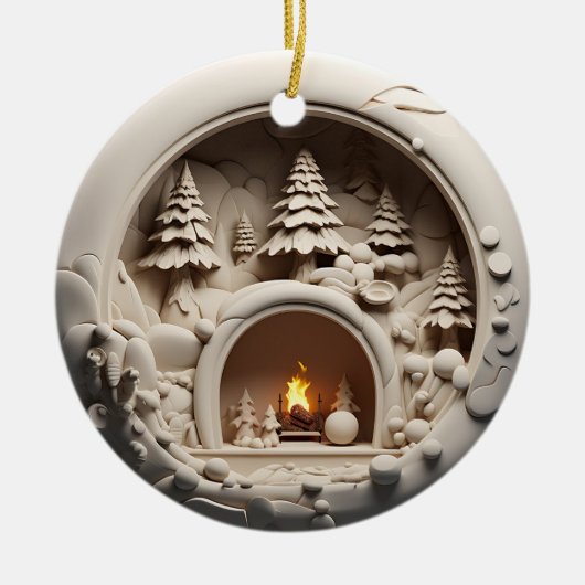 3D Stijl Winter Open haard Kerstvakantie Keramisch Ornament (Voorkant)