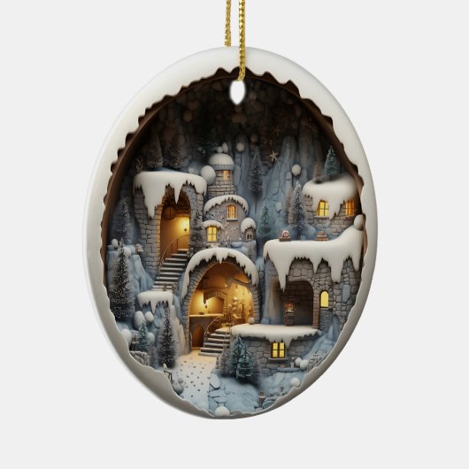 3D Stijl Winter Sneeuw Nacht Kerstvakantie Keramisch Ornament (Rechts)