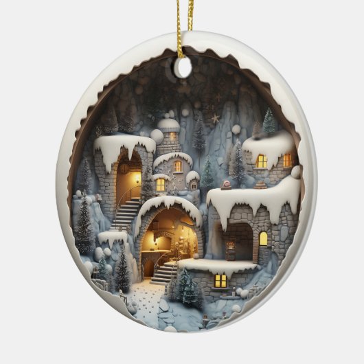 3D Stijl Winter Sneeuw Nacht Kerstvakantie Keramisch Ornament (Links)