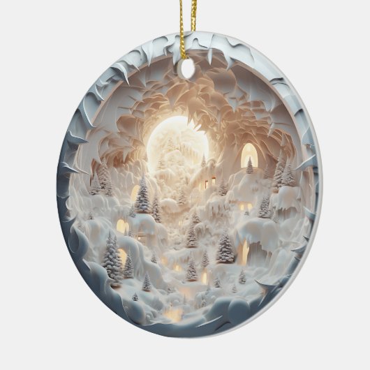 3D Stijl Winter Sneeuwgrot Kerstvakantie Keramisch Ornament (Links)