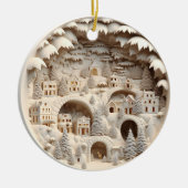 3D Stijl Winter Village Kerstvakantie Keramisch Ornament (Voorkant)