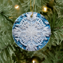 3D Stijl Wit & Blauw Sneeuwvlok Kerstvakantie Keramisch Ornament