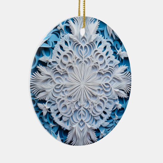 3D Stijl Wit & Blauw Sneeuwvlok Kerstvakantie Keramisch Ornament (Rechts)