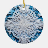 3D Stijl Wit & Blauw Sneeuwvlok Kerstvakantie Keramisch Ornament (Voorkant)