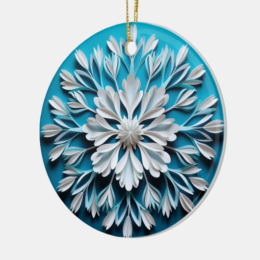 3D Stijl Wit & Blauw Sneeuwvlok Kerstvakantie Keramisch Ornament (Links)