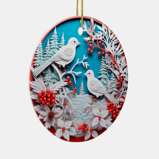 3D Stijl Witte Vogels Land Kerstvakantie Keramisch Ornament (Rechts)