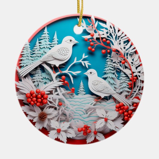3D Stijl Witte Vogels Land Kerstvakantie Keramisch Ornament (Voorkant)