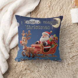 3D Style Christmas Night Sleigh Pillow Kussen