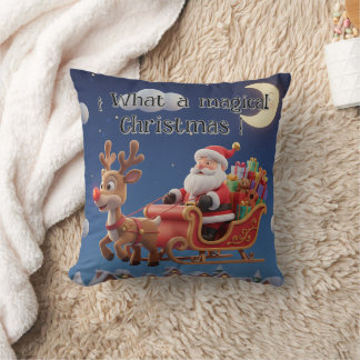 3D Style Christmas Night Sleigh Pillow Kussen