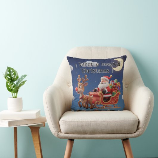 3D Style Christmas Night Sleigh Pillow Kussen (Stoel)
