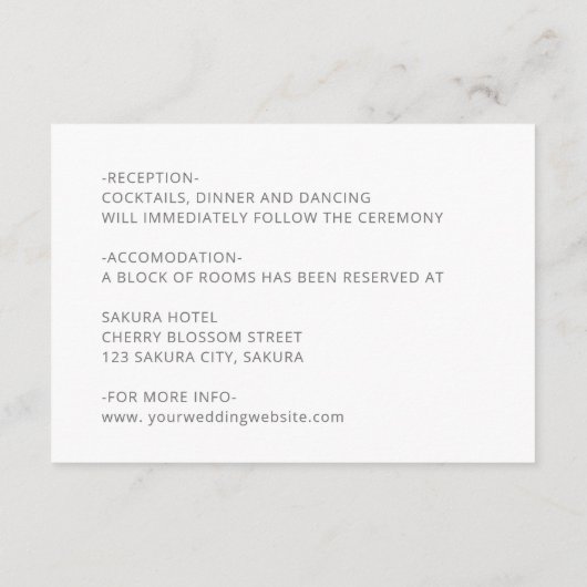 3D Stylized Lilly Wedding Details Informatiekaartje (Achterkant)