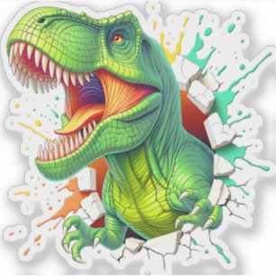3D T-Rex Dinosaur Muur Smash Jongens Kids T-shirt Sticker