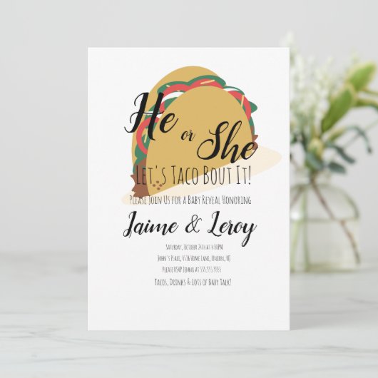3D Taco Party Gender onthullen Uitnodiging (Staand voorkant)