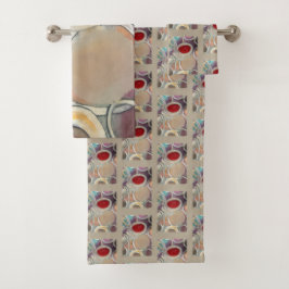 3D Tan and Burgundy Modern Pattern Bad Handdoek