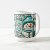3D Teal Christmas Snowman  Koffiemok (Voorkant rechts)
