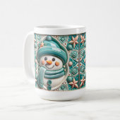 3D Teal Christmas Snowman  Koffiemok (Voorkant links)