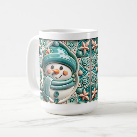 3D Teal Christmas Snowman  Koffiemok (Voorkant links)