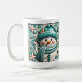 3D Teal Christmas Snowman  Koffiemok
