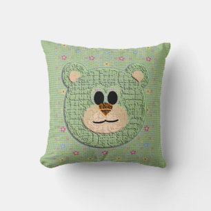 3D Teddybeer met ruitjes en bloemen Kussen