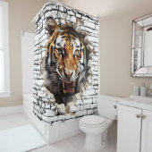 3D Tijger Muurbreek Kunst – Realistisch Safari Douchegordijn (In situ)