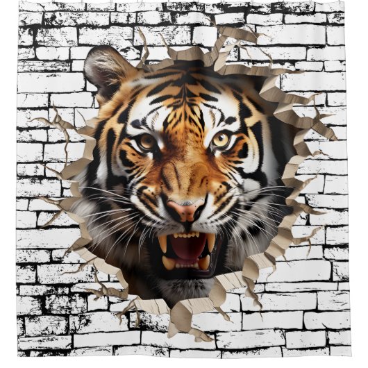 3D Tijger Muurbreek Kunst – Realistisch Safari Douchegordijn (Voorkant)