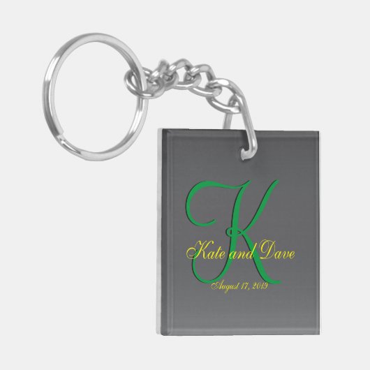 3D Titanium Monogram Datum Gele Tekst Sleutelhanger (Voorkant Links)