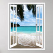 3D Tropische Zee- en Strand Raam Uitzicht Poster (Voorkant)