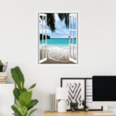 3D Tropische Zee- en Strand Raam Uitzicht Poster (Thuiskantoor)