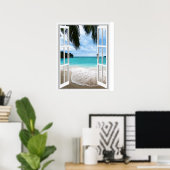 3D Tropische Zee- en Strand Raam Uitzicht Poster (Thuiskantoor)