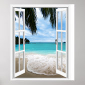 3D Tropische Zee- en Strand Raam Uitzicht Poster (Voorkant)