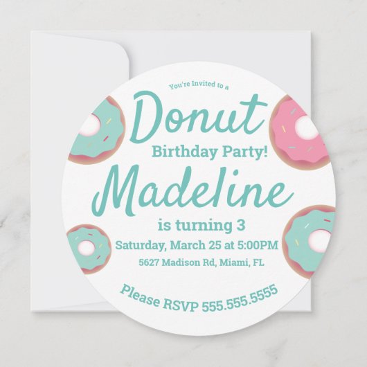 3D Turquoise en Roze Donut Hole Strooimix Rond Kaart (Achterkant)