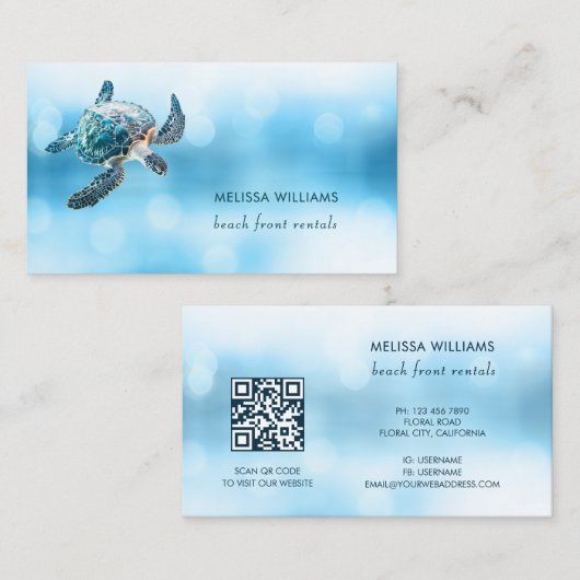 3D Turtle Beach Front Rentals Visitekaartje (Voorkant / Achterkant)