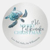 3D Turtle Mele Kalikimaka | Custom  Ronde Sticker (Voorkant)