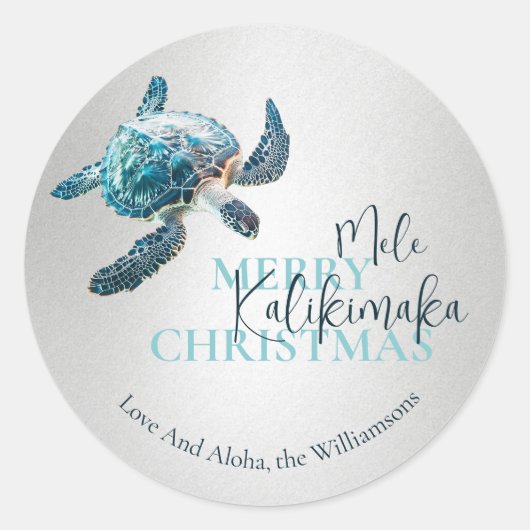 3D Turtle Mele Kalikimaka | Custom Ronde Sticker (Voorkant)