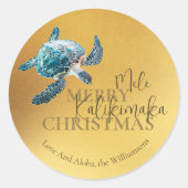 3D Turtle Mele Kalikimaka | Custom Ronde Sticker (Voorkant)
