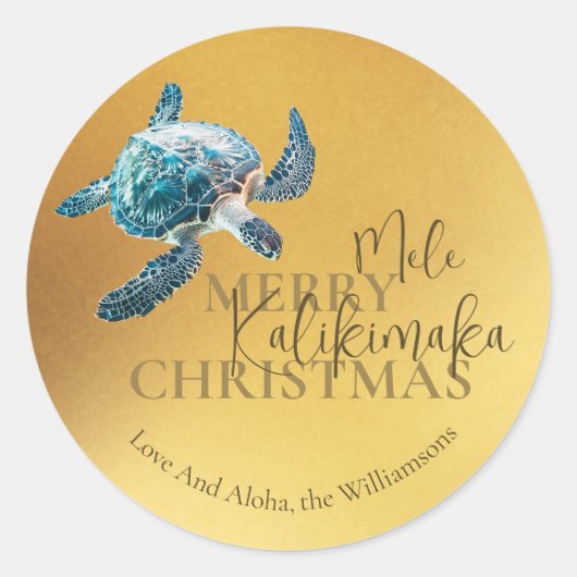 3D Turtle Mele Kalikimaka | Custom  Ronde Sticker (Voorkant)