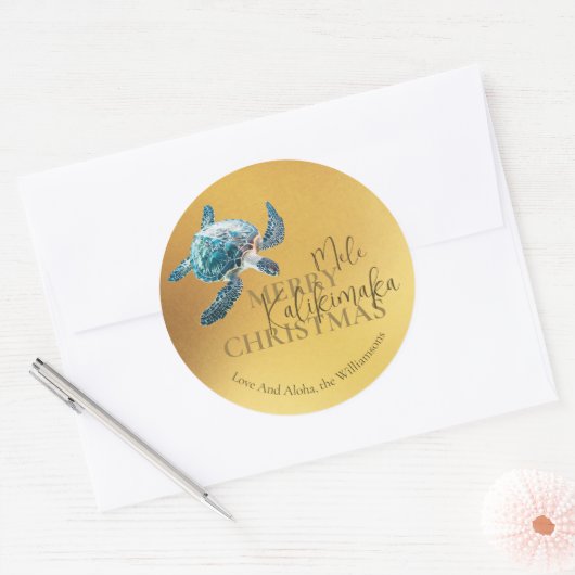 3D Turtle Mele Kalikimaka | Custom Ronde Sticker (Envelop)
