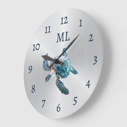 3D Turtle Silver Monogram Grote Klok (Hoek)