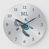 3D Turtle Silver Monogram Grote Klok (Voorkant)