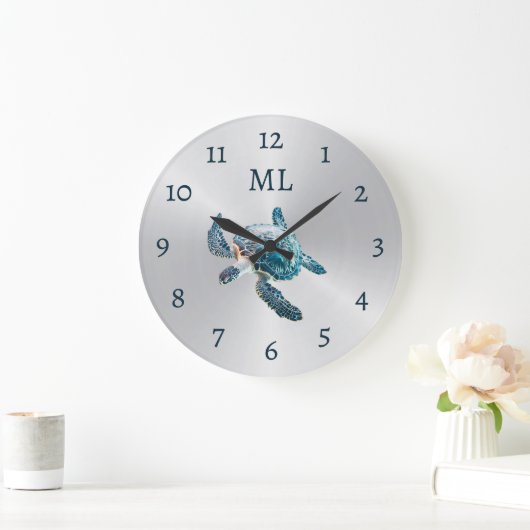 3D Turtle Silver Monogram Grote Klok (Huis)