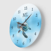 3D Turtle Silver Monogram Grote Klok (Hoek)