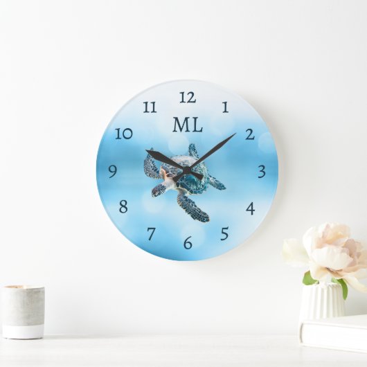 3D Turtle Silver Monogram Grote Klok (Huis)