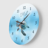 3D Turtle Zilveren Monogram Grote Klok (Hoek)