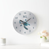 3D Turtle Zilveren Monogram Grote Klok (Huis)