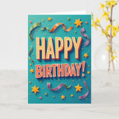 3D-typografie verjaardagskaart Kaart (Gele Bloem)