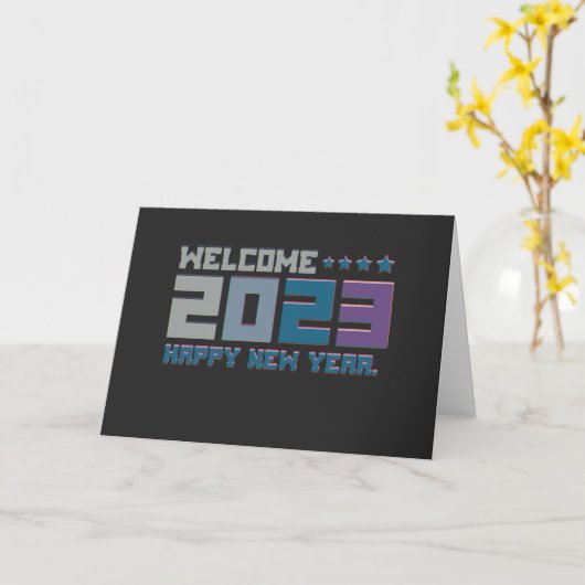 3d typography welcome 2023 happy new year kaart (Gele Bloem)