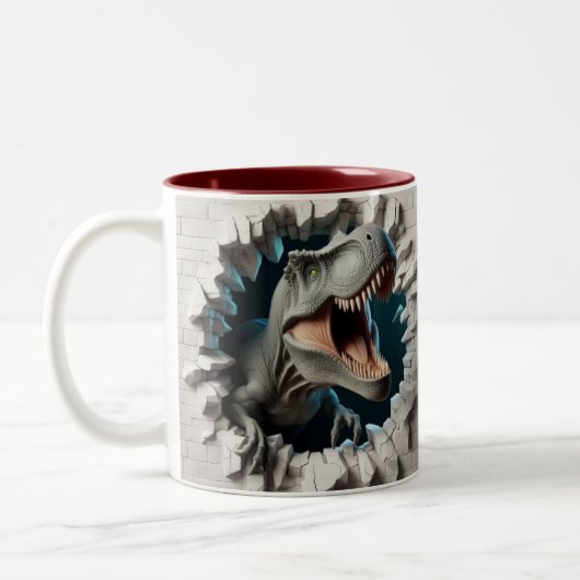 3D Tyrannosaurus Rex Dinosaur Hot Cocoa Tweekleurige Koffiemok (Links)