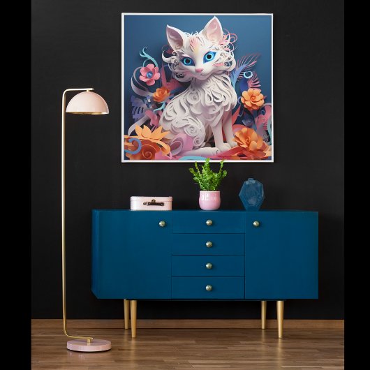 3D Uitzicht Kat Print Poster Kunstwerk Muurschilde