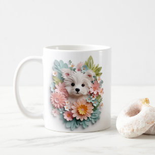 3D uitziende geprinte witte pastel puppy Koffiemok